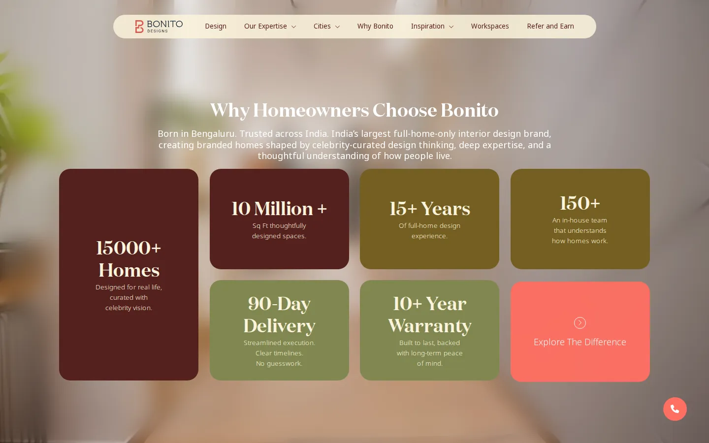 Bonito Designs website, inner section on desktop