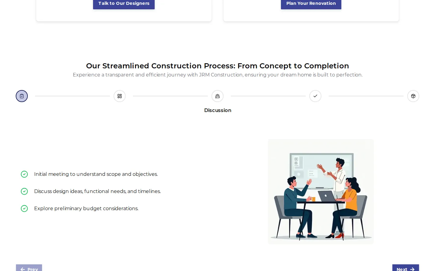 JRM Construction website, inner section on desktop