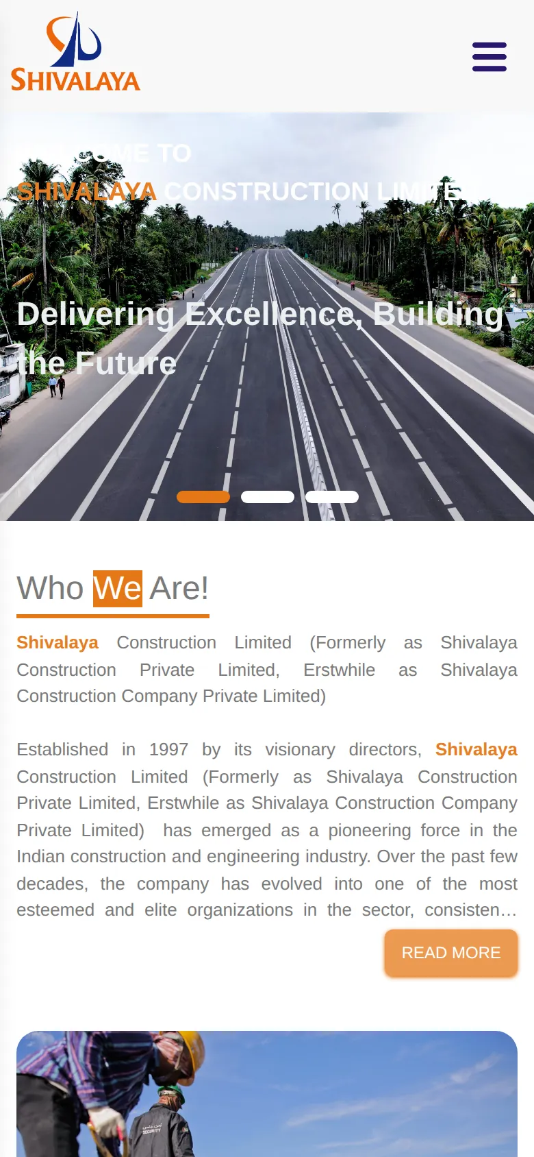 Shivalaya Construction Limited website homepage, mobile view